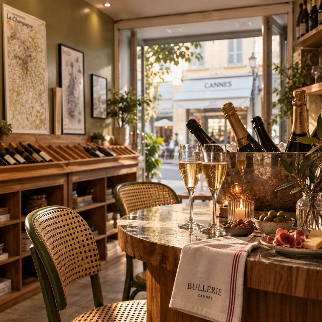 Bar à Champagne à Cannes – dégustation de Champagne, coupes, bouteilles et bouchées à partager chez Bullerie sur la Côte d’Azur
