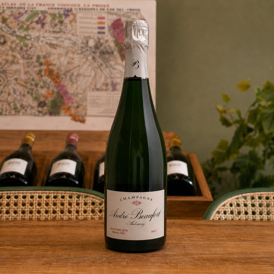 Bouteille de champagne André Beaufort Millésime 2019, Ambonnay Grand Cru – Assemblage