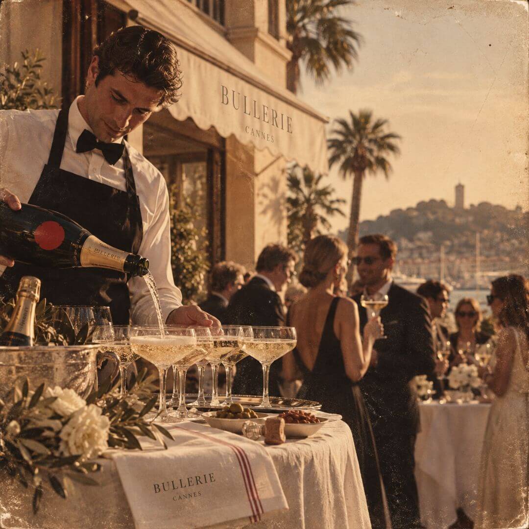 Champagne pour entreprises et événements à Cannes – réceptions, dîners et privatisations avec Bullerie